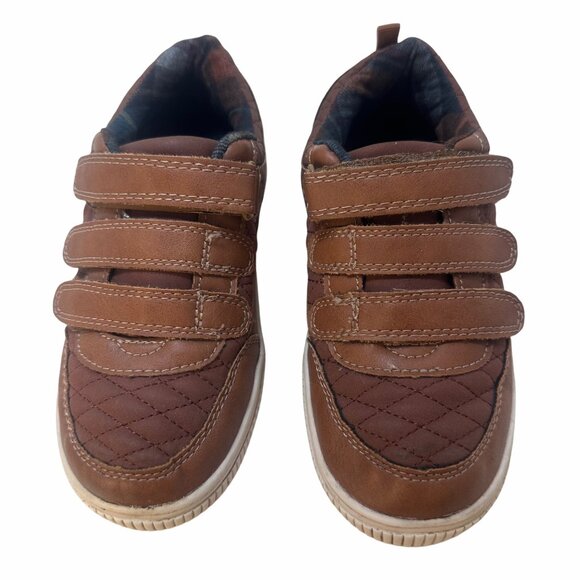 OshKosh BGosh Kids Brown Leather Quilted Sneakers Hook Loops Straps Size1 Plaid - Picture 3 of 10